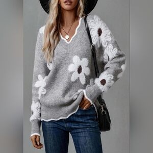 Gray Floral Women's Sweater